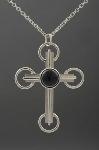 Black Onyx Gothic Cross Pendant