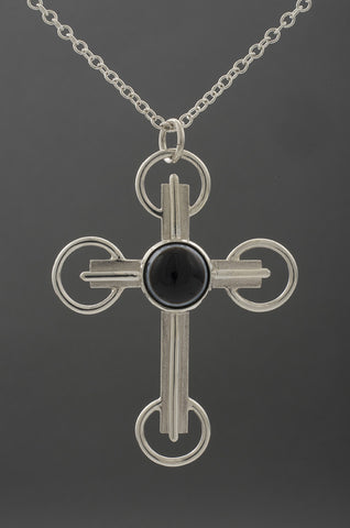 Black Onyx Gothic Cross Pendant